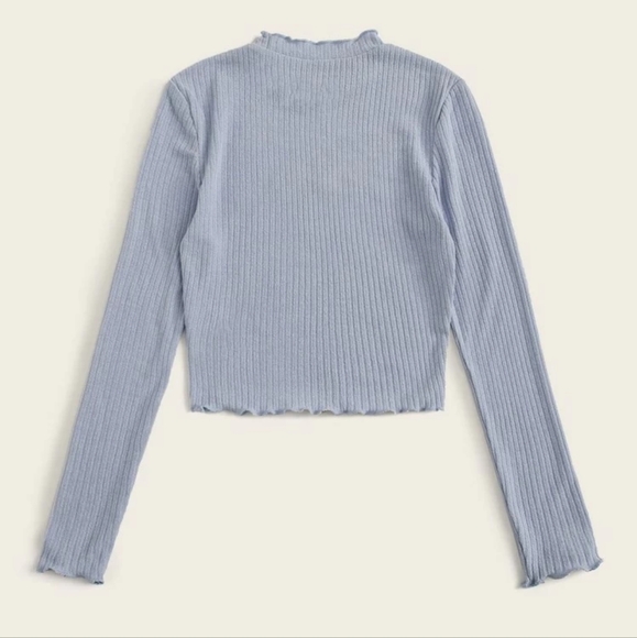 2/$20 | ROMWE | Lettuce Trim Floral Embroidery Rib-Knit Top - Picture 2 of 5